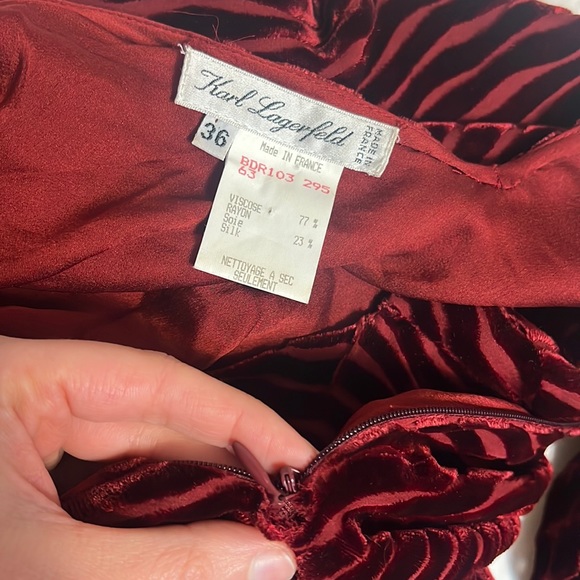 KARL LAGERFELD Collection FW 1994 Velvet Devoré Asymmetrical Red Velvet Dress xs - Picture 13 of 17
